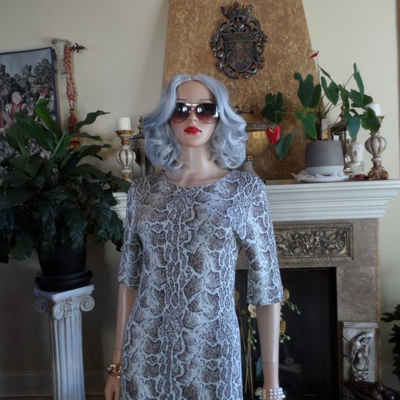 Chloe Brown Multi Python Print Knit Sheath Dress w/ Ruffle Hem Detail Size M - Picture 4 of 16